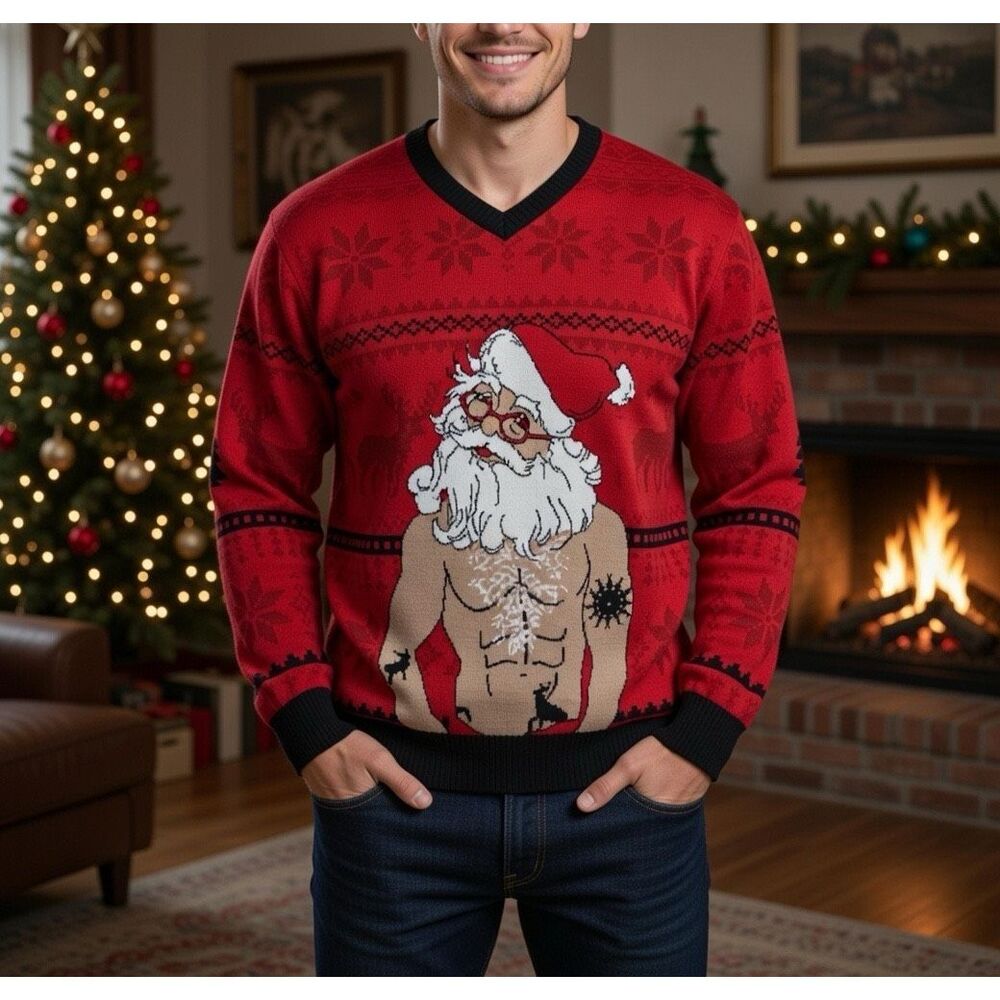 Ugly SSLR Men's Collection Christmas Sweater Muscle Santa Claus Size XXL